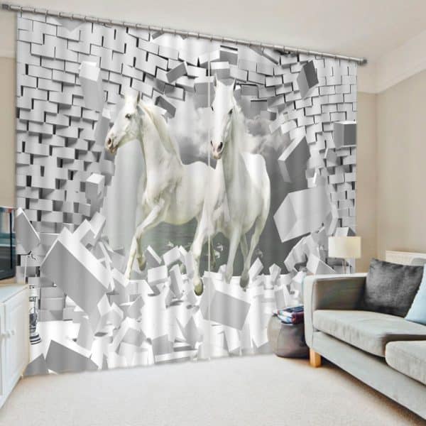 Witte paarden 3D foto gordijn