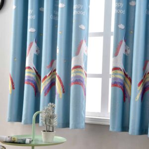 regenboog eenhoorn gordijn blauw