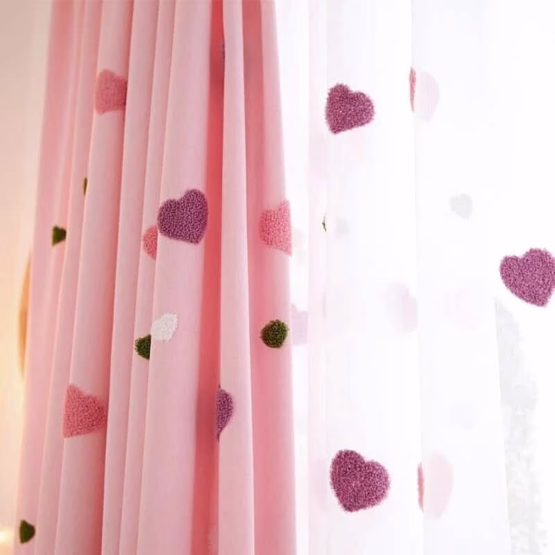 Hartjes gordijnen roze - Leukekindergordijnen.nl