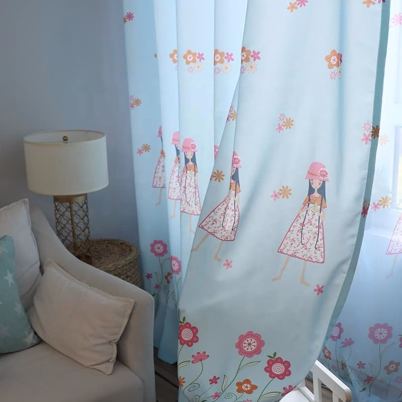 Bloemen Prinses Kleur Blauw - Leukekindergordijnen nl