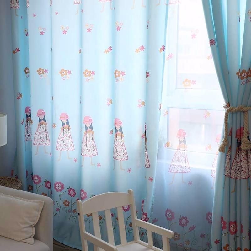 Bloemen Prinses Kleur Blauw - Leukekindergordijnen nl
