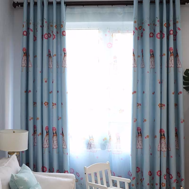 Bloemen Prinses Kleur Blauw - Leukekindergordijnen nl