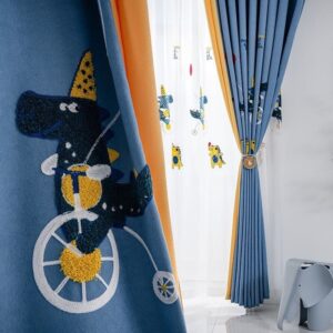Dino blauw gordijnen - Leukekindergordijnen.nl