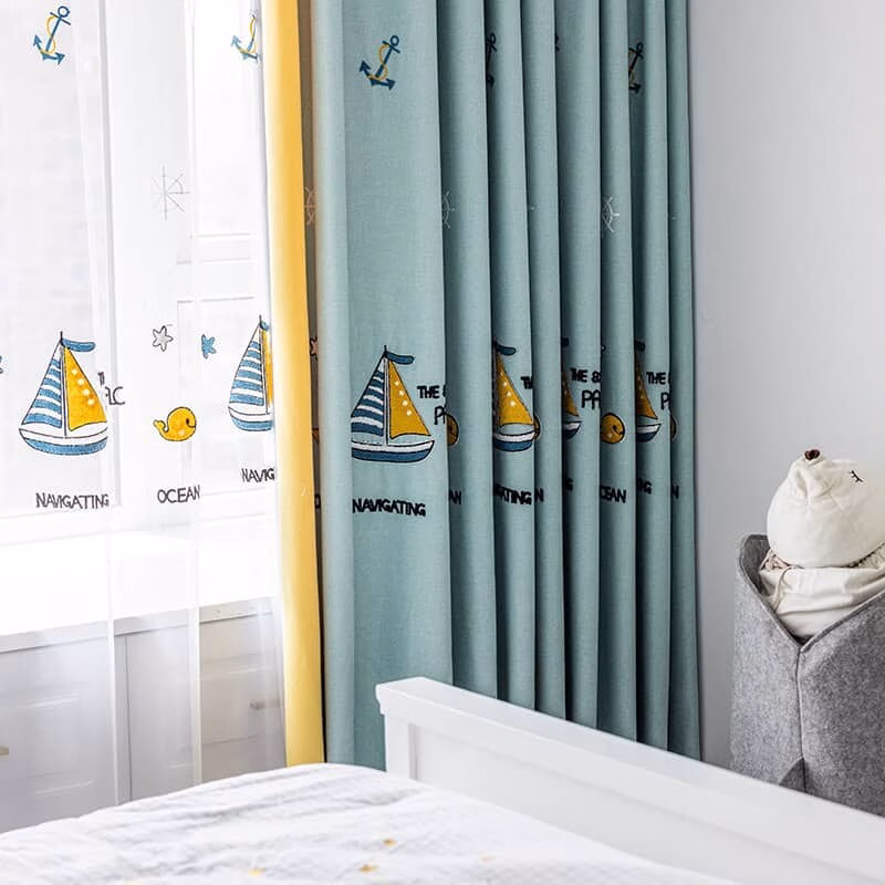 Walvis Zeilboot kinderkamer gordijnen - Leukekindergordijnen