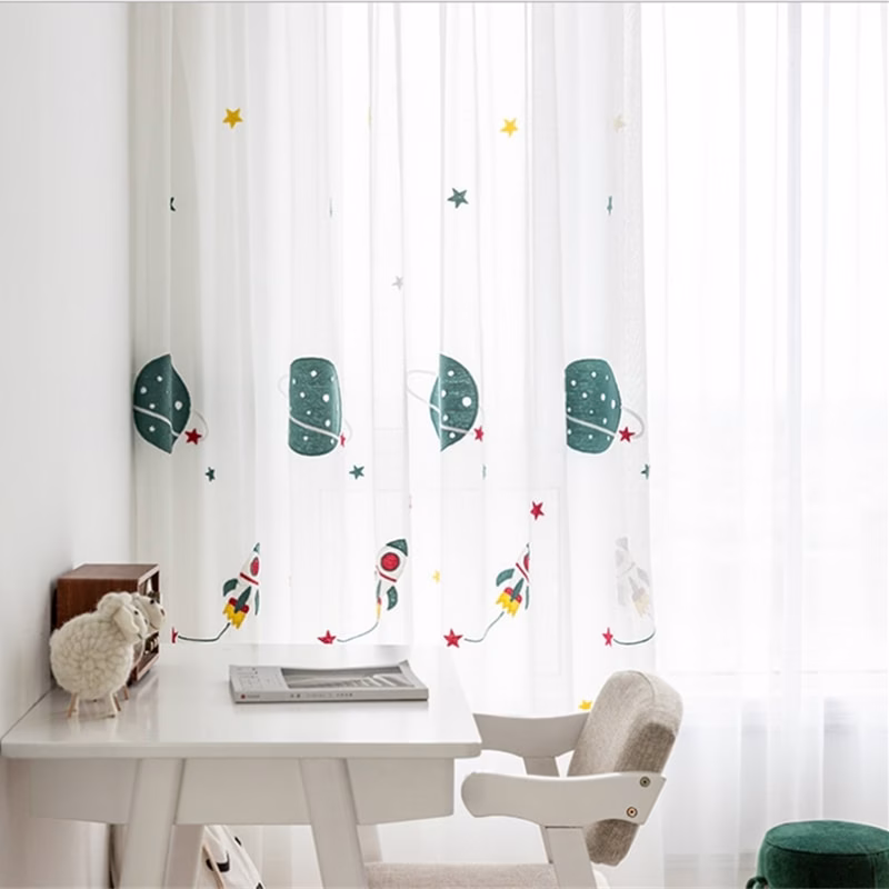 raket ruimte vitrage kinderkamer gordijnen vitrages
