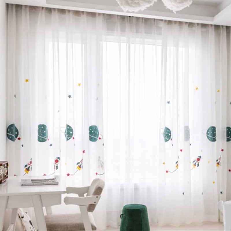 raket ruimte vitrage kinderkamer gordijnen vitrages