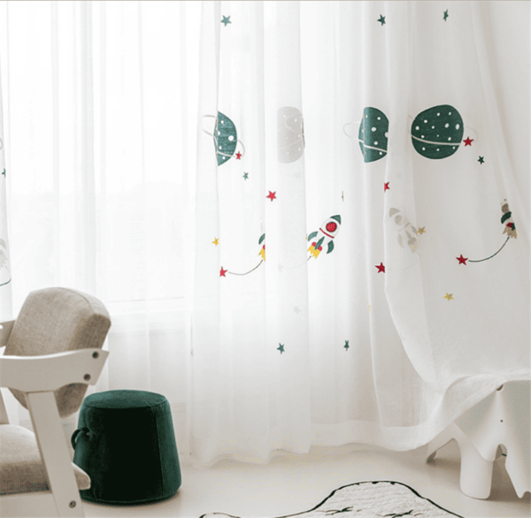raket ruimte vitrage kinderkamer gordijnen vitrages