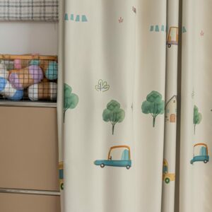 Auto Bos en Huisjes kinderkamer gordijnen - Leukekindergordijnen
