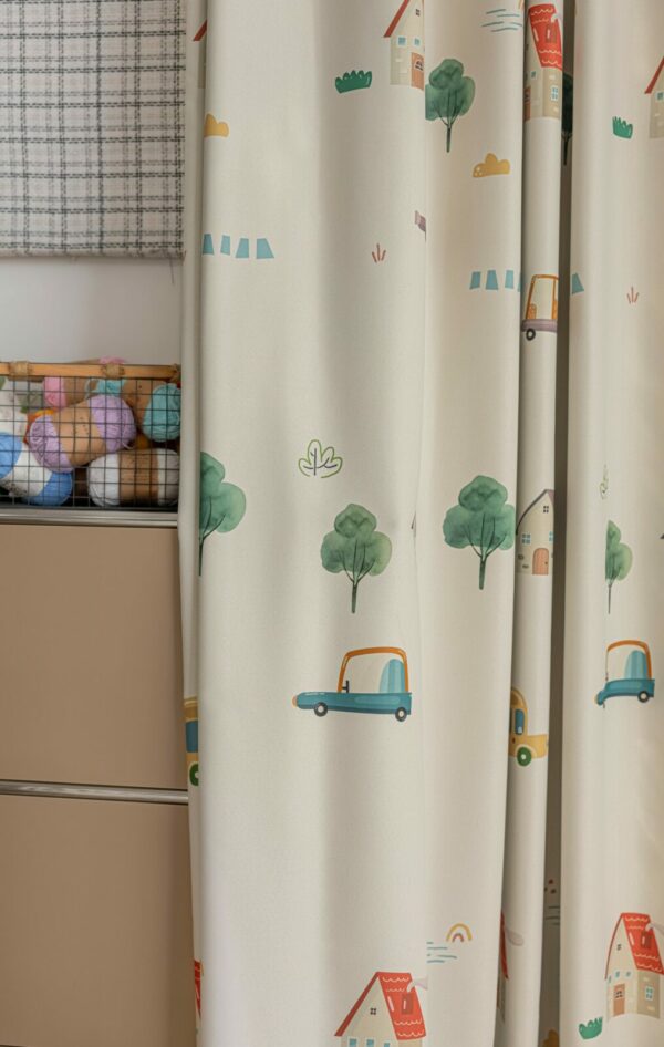 Auto Bos en Huisjes kinderkamer gordijnen - Leukekindergordijnen