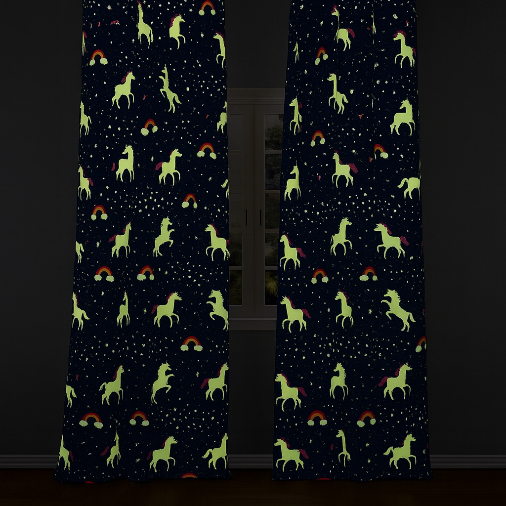 Sterren Eenhoorn kinderkamer gordijnen Glow in the Dark - Leukekindergordijnen.nl