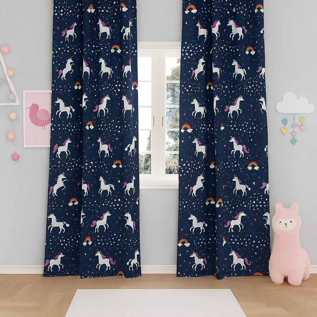 Sterren Eenhoorn kinderkamer gordijnen Glow in the Dark - Leukekindergordijnen.nl