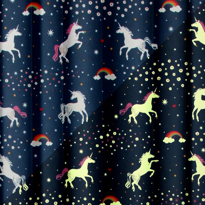 Sterren Eenhoorn kinderkamer gordijnen Glow in the Dark - Leukekindergordijnen.nl