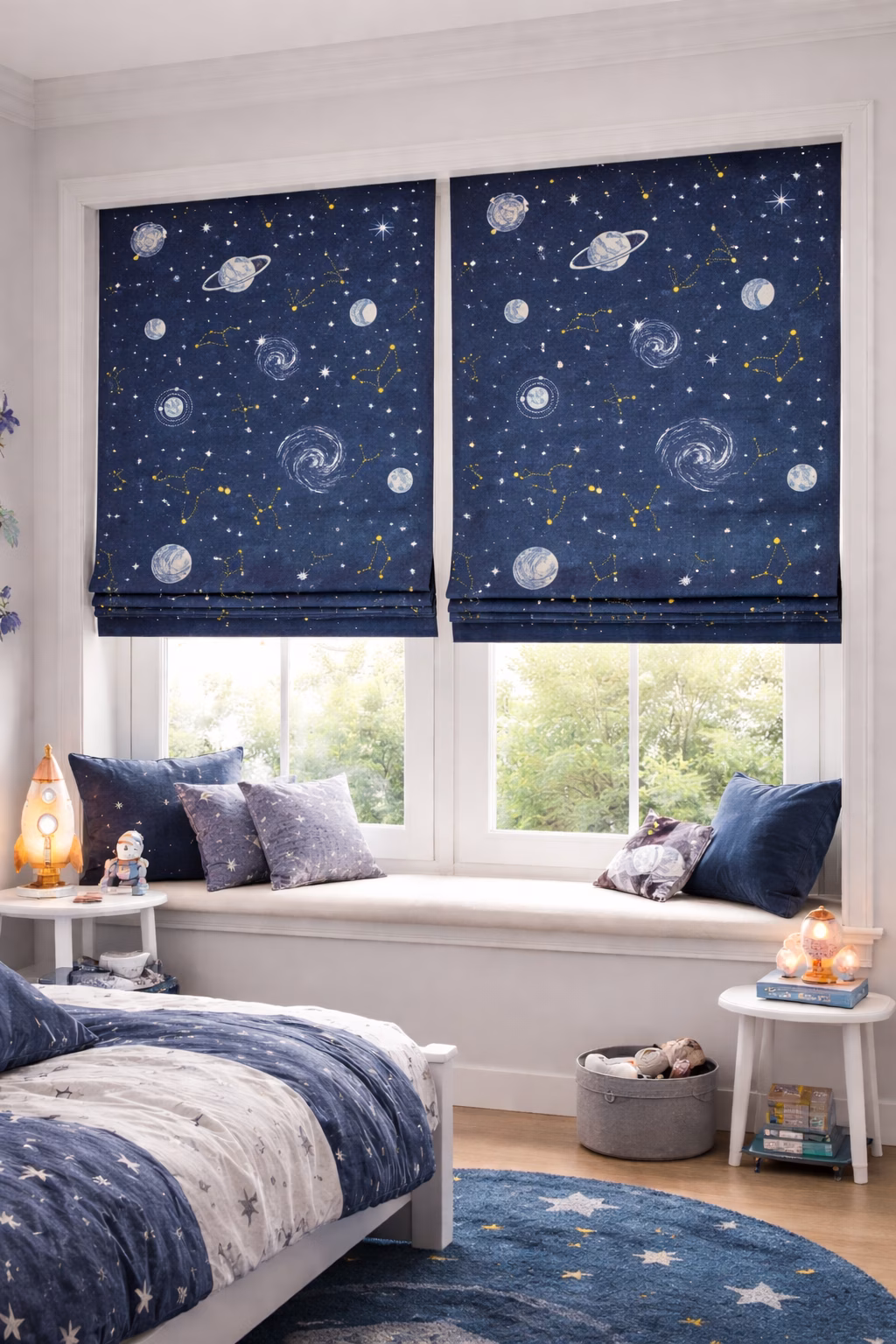 Vouwgordijnen met planeten en sterren glow in the dark kinderkamer