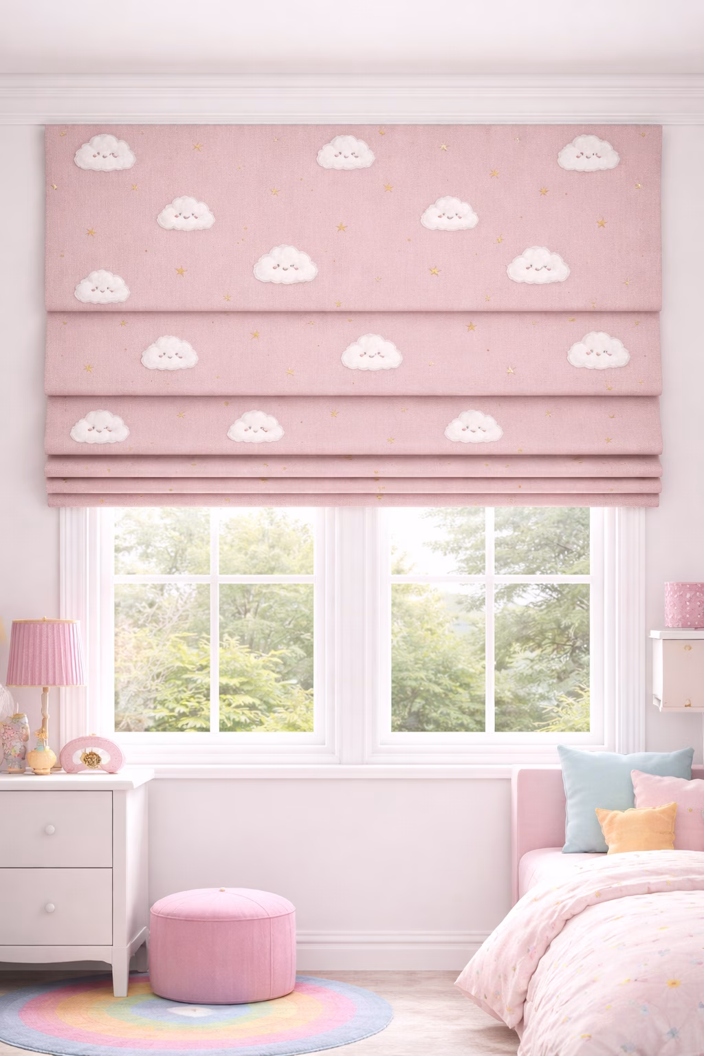 Vouwgordijn Kinderkamer Wolken Roze | Op Maat Gemaakt - Afbeelding 3