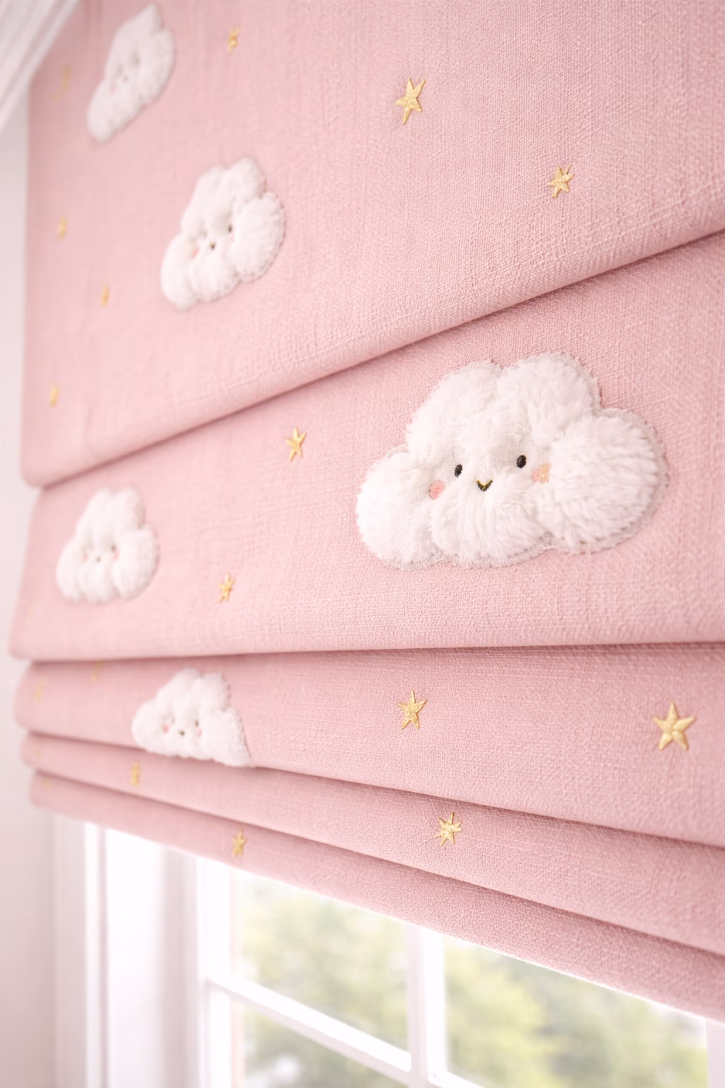 Vouwgordijn Kinderkamer Wolken Roze | Op Maat Gemaakt - Afbeelding 2