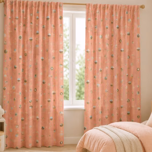 Roze verduisterend gordijn met retro patroon van Dreamy Dots