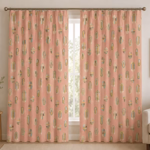 Retro Pebbles verduisterend gordijn met oudroze retro print