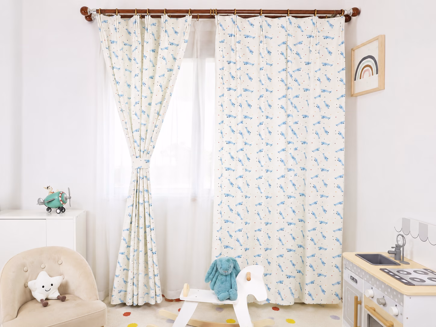 Vliegtuigjes gordijnen kinderkamer blauw op maat gemaakt