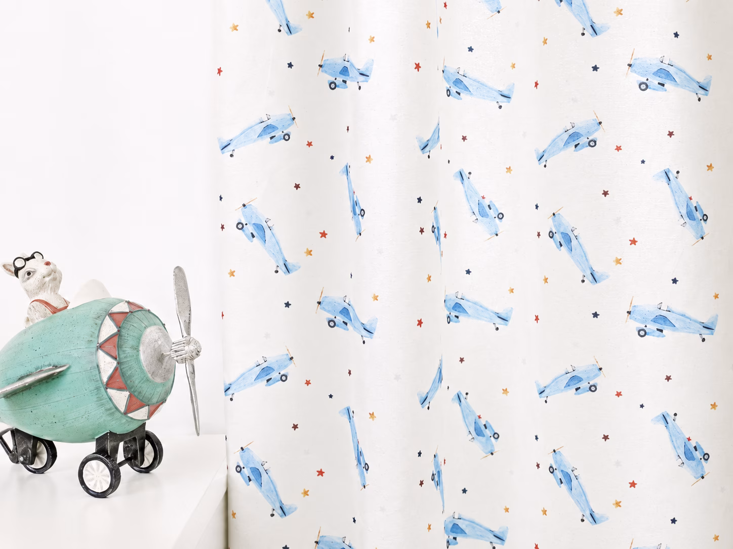 Vliegtuigjes gordijnen kinderkamer blauw op maat gemaakt
