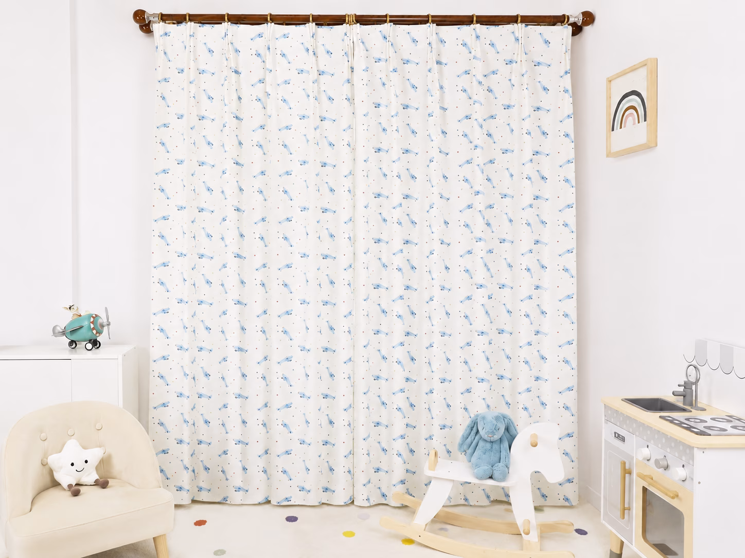 Vliegtuigjes gordijnen kinderkamer blauw op maat gemaakt