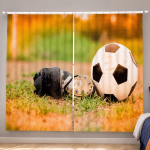 Voetbal 3D kindergordijn met voetbal en voetbalschoenen
